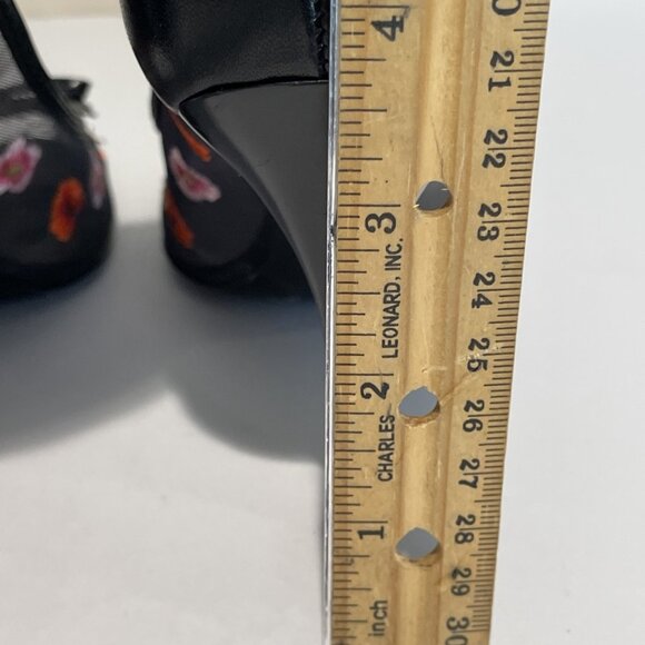 BCBGirls Docre Mesh Peep Toe Heels Stilettos Size 5.5 Black Floral Embroidered - Picture 7 of 12